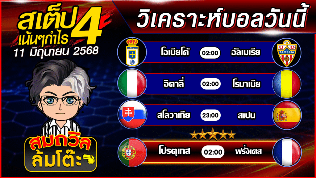 ทีเด็ดบอลสเต็ปวันนี้ วิเคราะห์บอลวันนี้ บอลสเต็ปวันนี้ วันที่ 11 มิ.ย.68