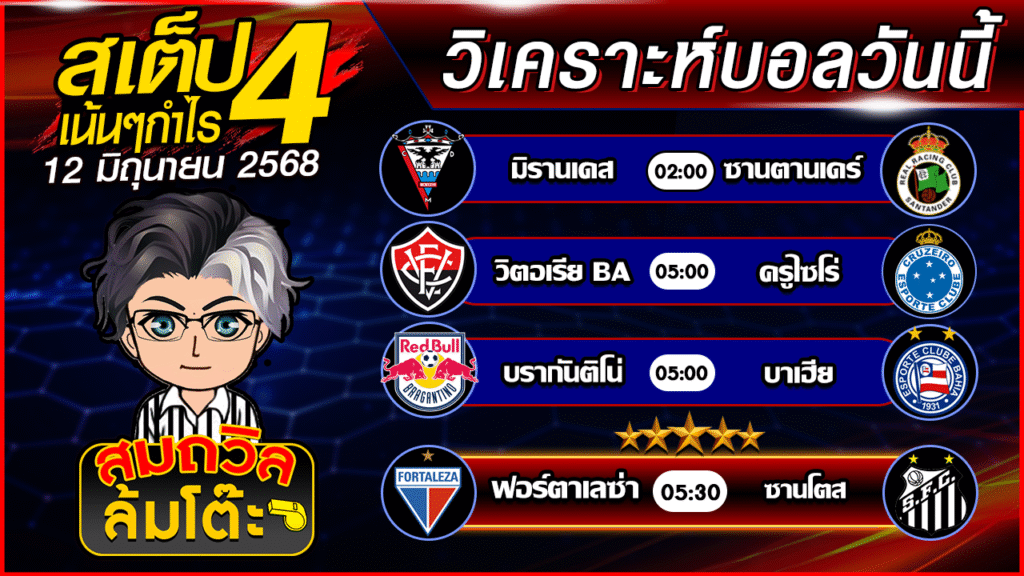 วิเคราะห์บอลวันนี้ | บราซิล เซเรีย เอ | วันพฤหัสบดีที่ 12 มิถุนายน 68
