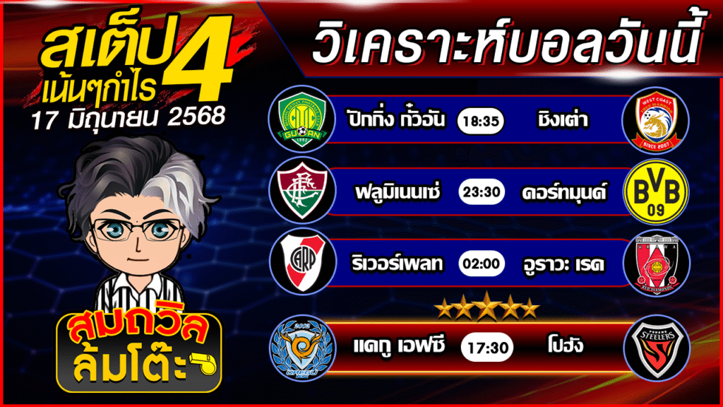 TH ข้ามการนำทาง ค้นหา สร้าง 5 รูปโปรไฟล์ วิเคราะห์บอลวันนี้ |ชิงแชมป์ สโมสรโลก | วันอังคารที่ 17 มิถุนายน 68