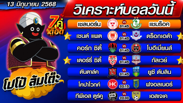 วิเคราะห์บอลวันนี้ | ทีเด็ดบอลเต็ง | ทีเด็ดบอลสเต็ป byโปโป้ล้มโต๊ะ 13-6-68 ทีเด็ดบอลสเต็ปวันนี้