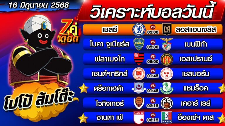 วิเคราะห์บอลวันนี้ | ทีเด็ดบอลเต็ง | ทีเด็ดบอลสเต็ป byโปโป้ล้มโต๊ะ 16-6-68 ทีเด็ดบอลสเต็ปวันนี้