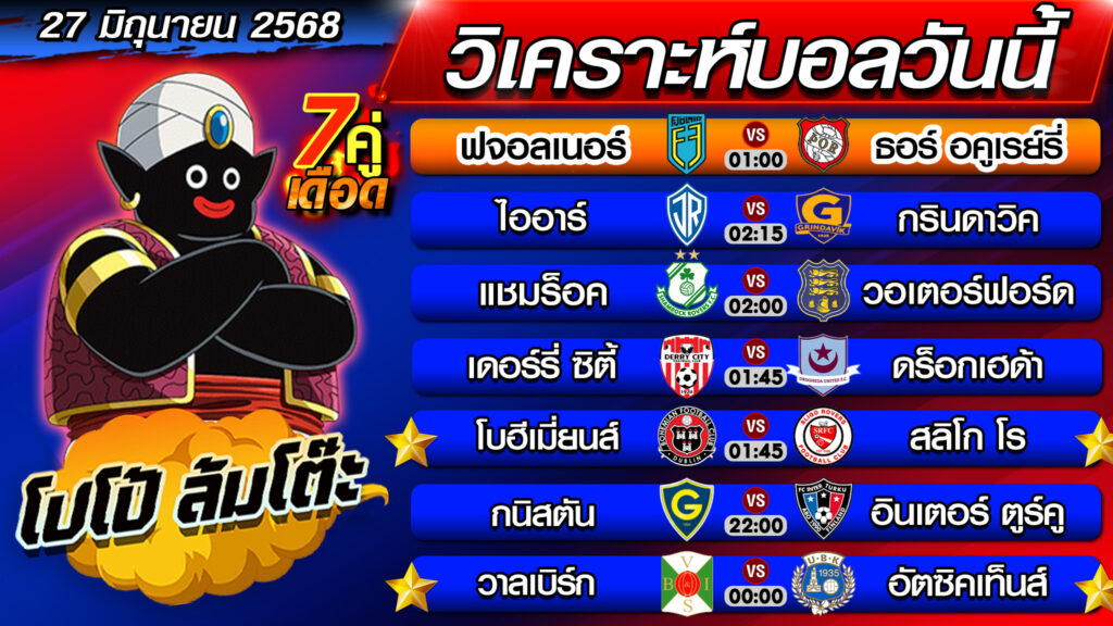 วิเคราะห์บอลคืนนี้ ทีเด็ดบอลเต็ง ทีเด็ดบอลสเต็ป 27 มิถุนายน 2568